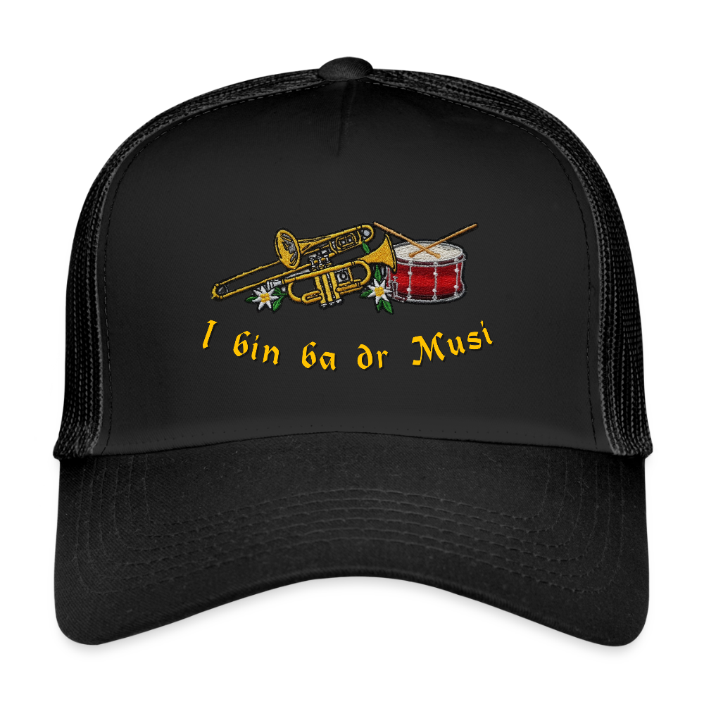 "I bin ba dr Musi" - Schildkappe - Tiroler Design Südtirol | Trucker Cap - Schwarz/Schwarz