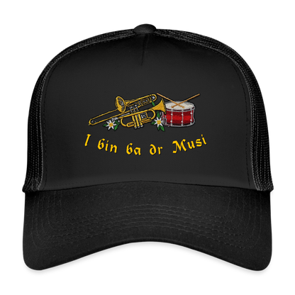 "I bin ba dr Musi" - Schildkappe - Tiroler Design Südtirol | Trucker Cap - Schwarz/Schwarz