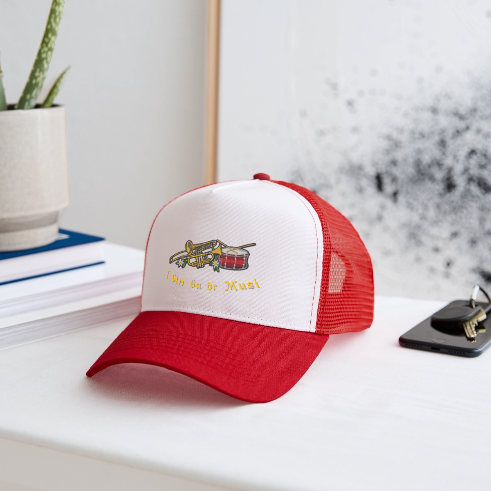 "I bin ba dr Musi" - Schildkappe - Tiroler Design Südtirol | Trucker Cap - Weiß/Rot