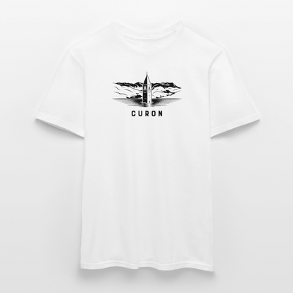"Curon" - Shirt -  Turm im Reschensee Design Modern | Männer T-Shirt Südtirol - Weiß
