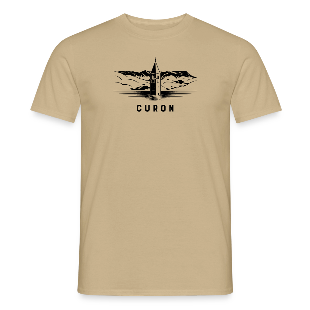 "Curon" - Shirt -  Turm im Reschensee Design Modern | Männer T-Shirt Südtirol - Sandbeige