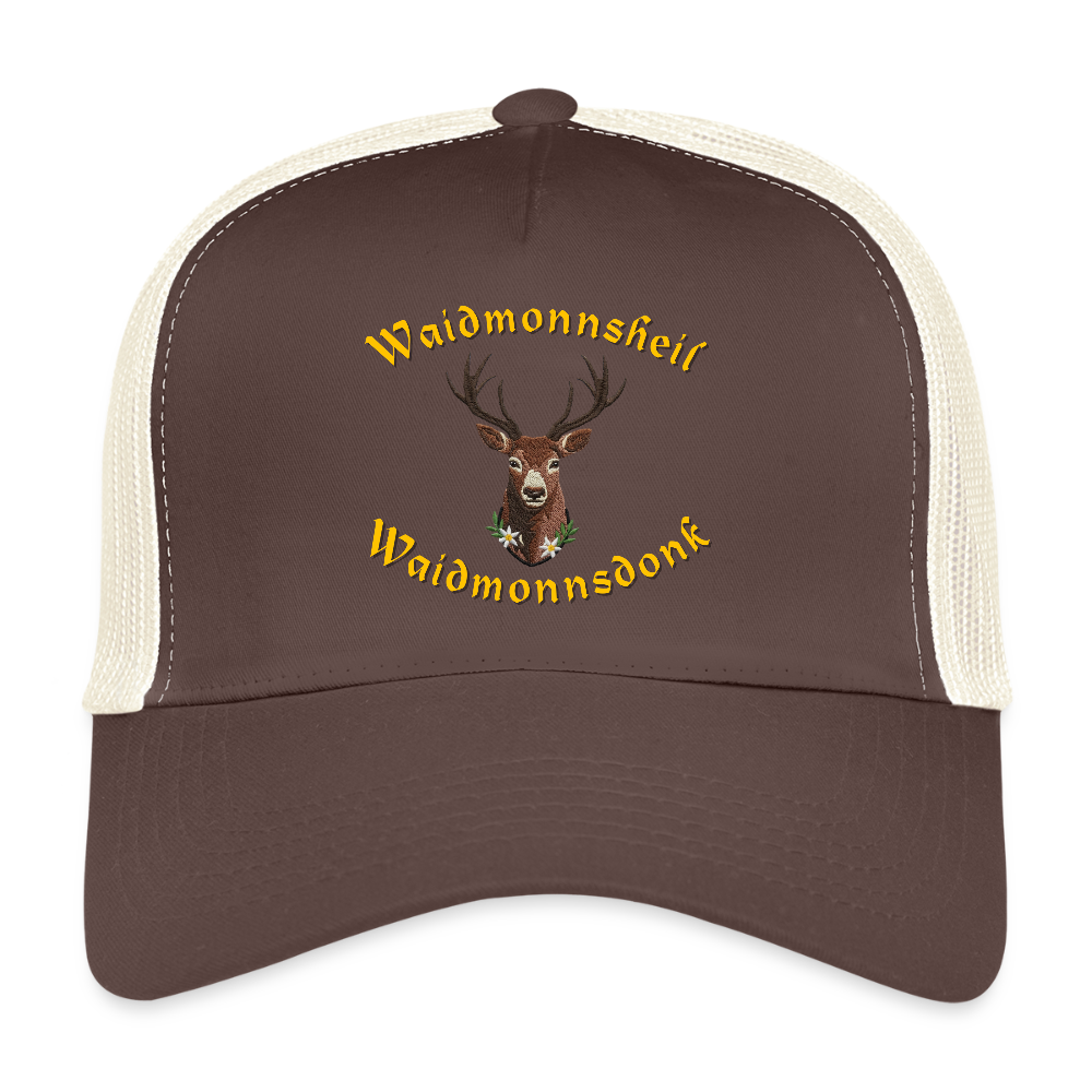"Waidmonnsheil Waidmonnsdonk" - Schildkappe - Tiroler Design Südtirol | Trucker Cap - Braun/Beige