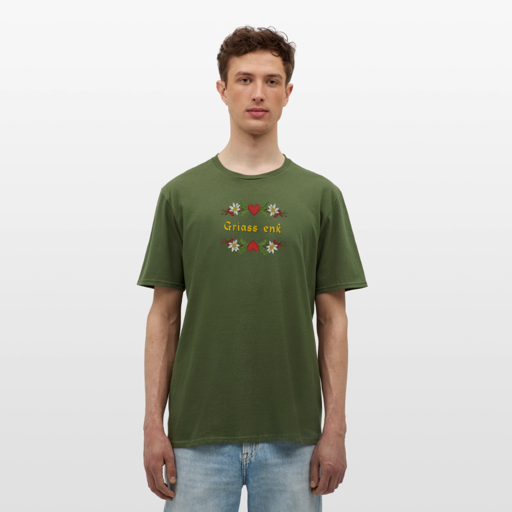 "Griass enk" - Shirt - Tiroler Design Südtirol | Männer T-Shirt Lustig - Militärgrün
