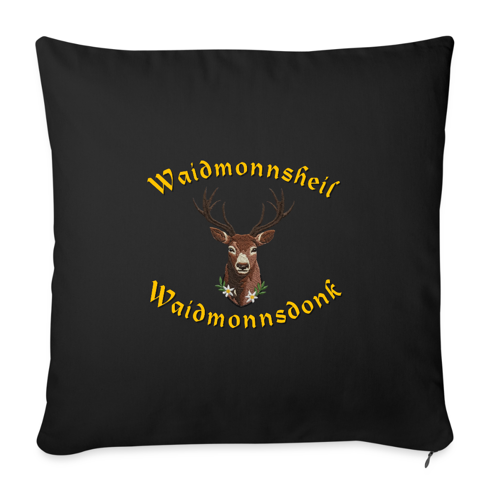 "Waidmonnsheil Waidmonnsdonk" - Kissen - Tiroler Design Südtirol | Sofakissen mit Füllung 44 x 44 cm - Schwarz