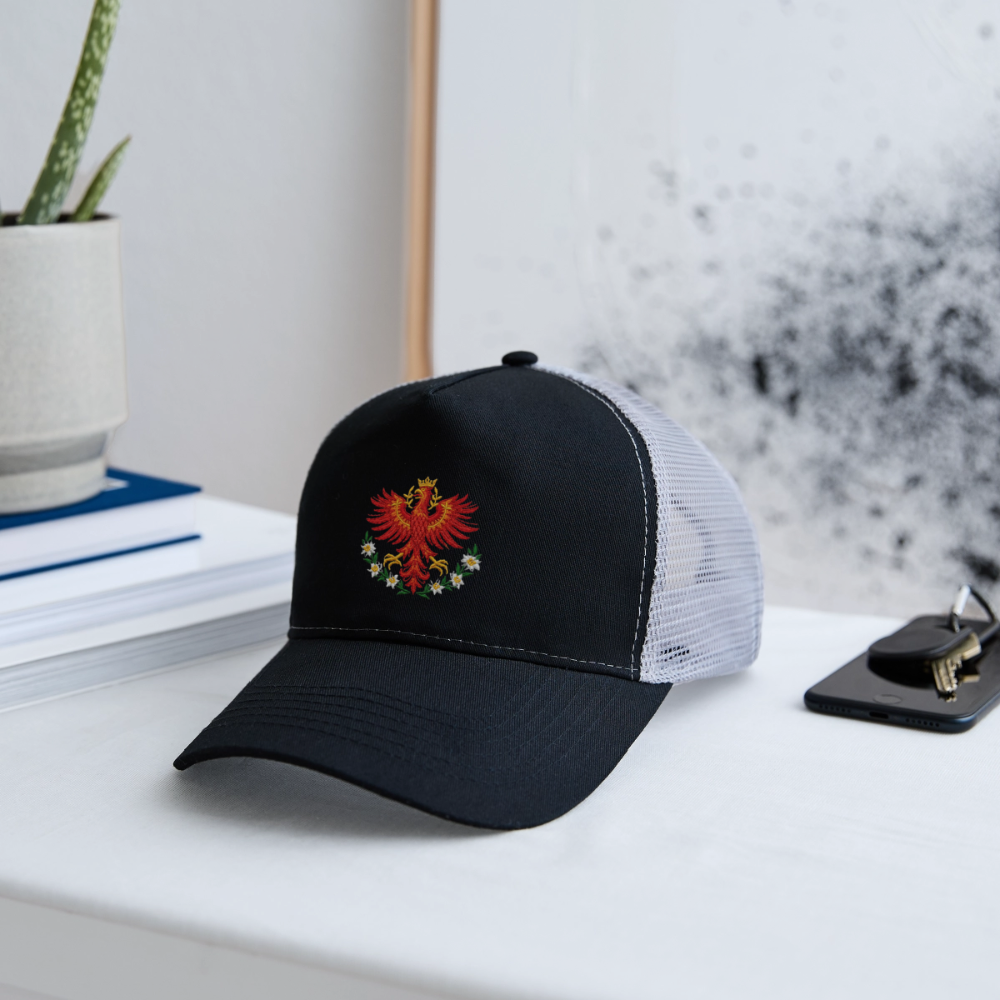 "Roter Adler" - Schildkappe - Tiroler Design Südtirol | Trucker Cap Modern - Schwarz/Steingrau