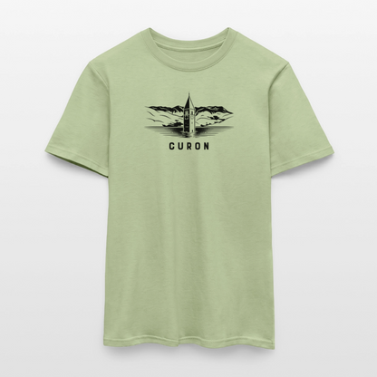 "Curon" - Shirt -  Turm im Reschensee Design Modern | Männer T-Shirt Südtirol - Sage