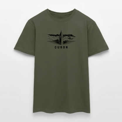 "Curon" - Shirt -  Turm im Reschensee Design Modern | Männer T-Shirt Südtirol - Militärgrün