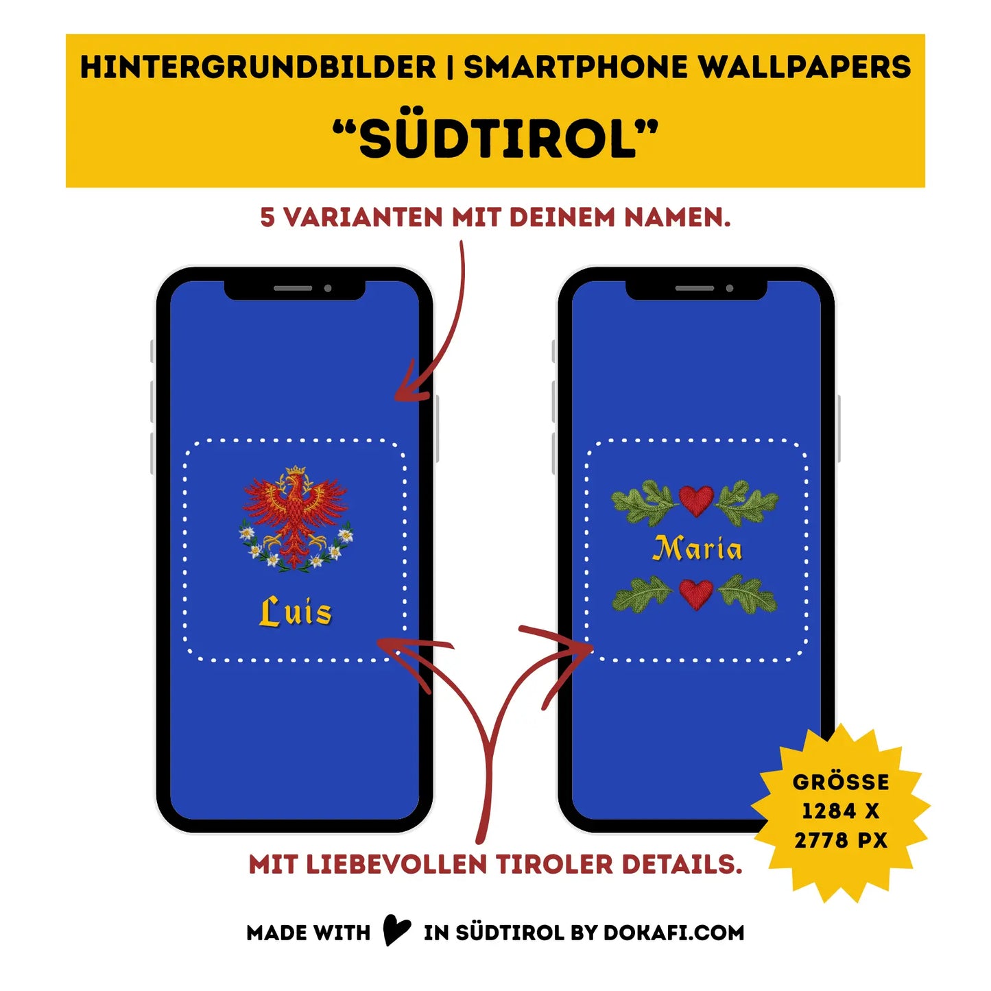 Hintergrundbilder "Südtirol" Smartphone Wallpapers | Mit deinem Namen personalisiert | Digitaler Download | Tiroler Design | 5 Bilder | für Android und iPhone