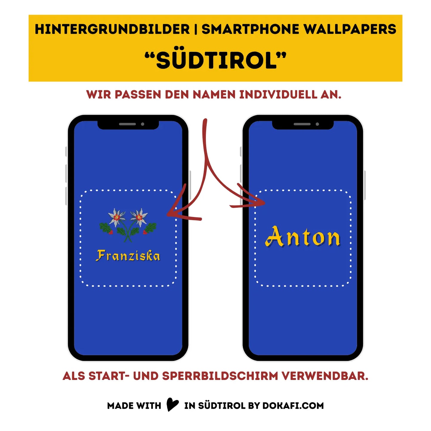 Hintergrundbilder "Südtirol" Smartphone Wallpapers | Mit deinem Namen personalisiert | Digitaler Download | Tiroler Design | 5 Bilder | für Android und iPhone
