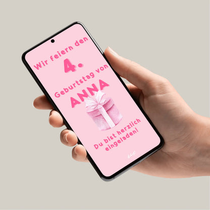 Animierte Geburtstagseinladung "Kids Pink" | Digitaler Download | Video | Fröhliches Design | Einladung für Kinder | Digitale Einladung für Whatsapp | Instagram | Tiktok