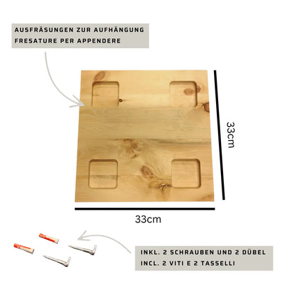 Edles Wandpaneel WAVES aus Zirbe Südtirol | 33x33 cm | 1 Stück | Holzpaneel Zirm Alpin Wellen | Wandkunst Zirbenwelle Holzbild | Handgefertigtes Unikat aus Südtirol mit natürlichem Holzduft