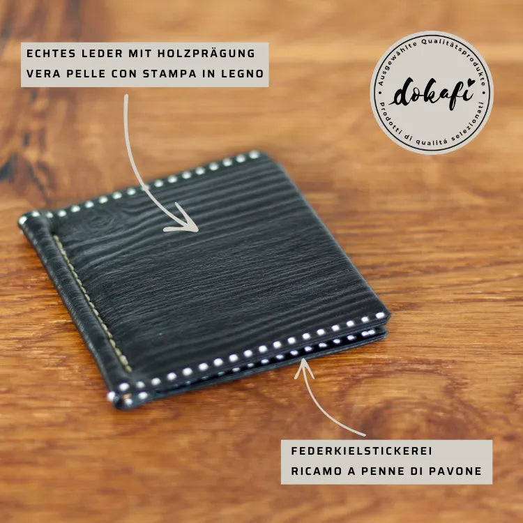 Kartenetui mit Geldklammer Leder Holzoptik schwarz Südtirol