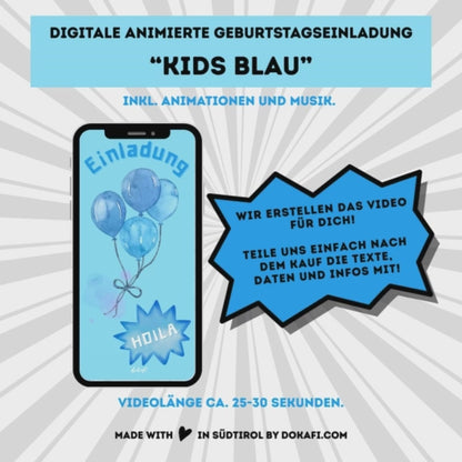 Animierte Geburtstagseinladung "Kids Blau" | Digitaler Download | Video | Fröhliches Design | Einladung für Kinder | Digitale Einladung für Whatsapp | Instagram | Tiktok