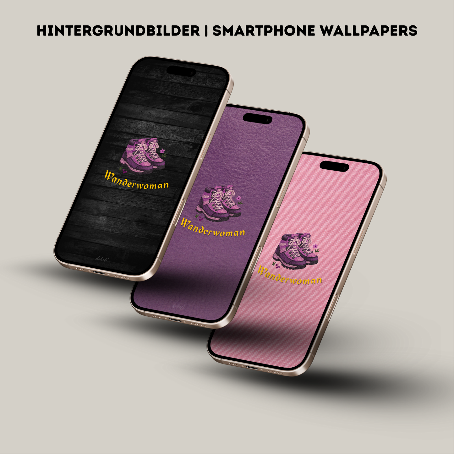 Hintergrundbilder "Wanderwoman" Smartphone Wallpapers | Digitaler Download | Tiroler Design | 8 Bilder | für Android und iPhone