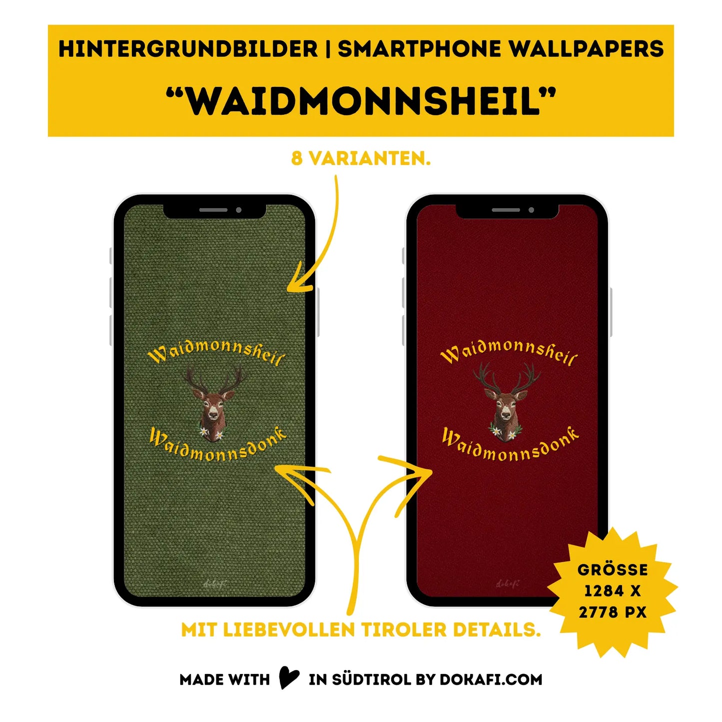 Hintergrundbilder "Waidmonnsheil" Smartphone Wallpapers | Digitaler Download | Tiroler Design Jagd | 8 Bilder | für Android und iPhone