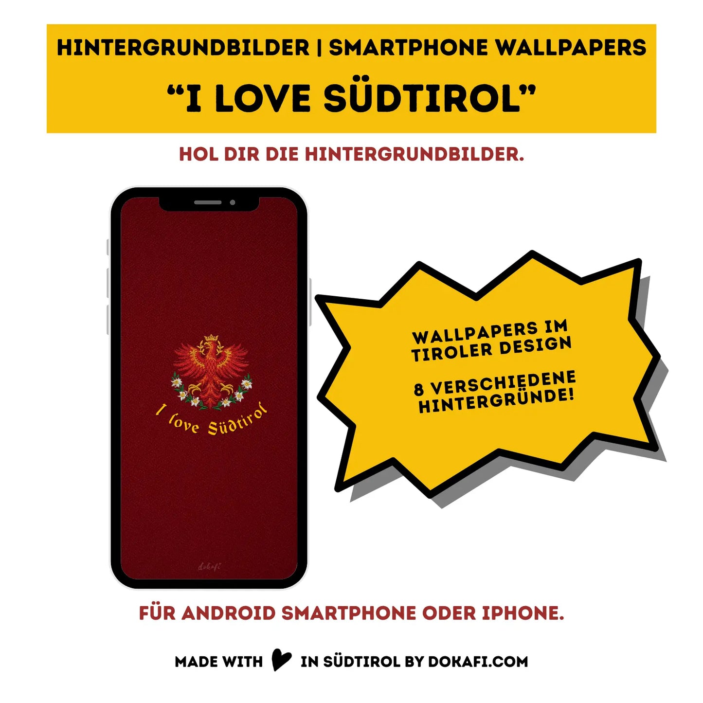 Hintergrundbilder "I love Südtirol" Smartphone Wallpapers | Digitaler Download | Tiroler Design | 8 Bilder | für Android und iPhone