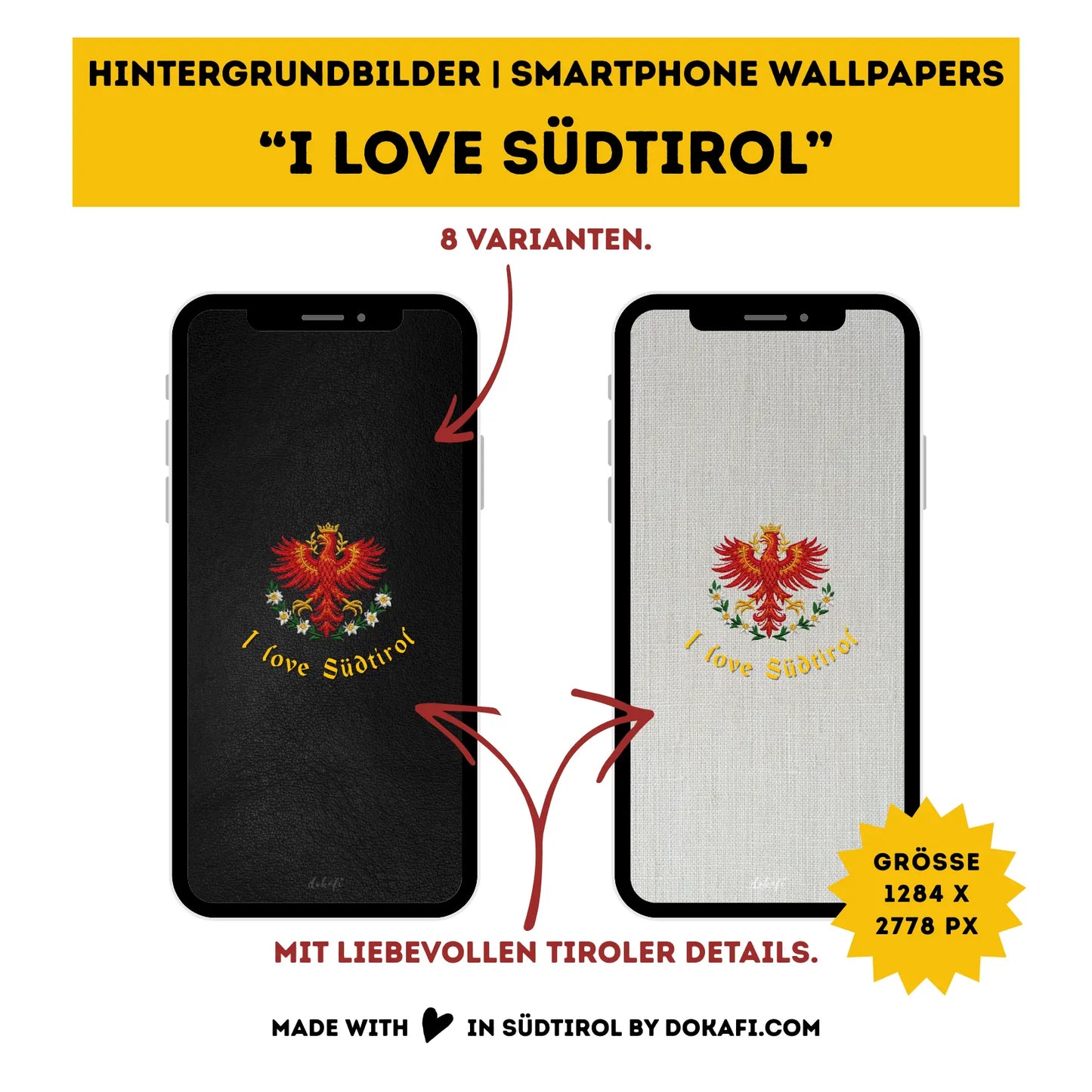 Hintergrundbilder "I love Südtirol" Smartphone Wallpapers | Digitaler Download | Tiroler Design | 8 Bilder | für Android und iPhone