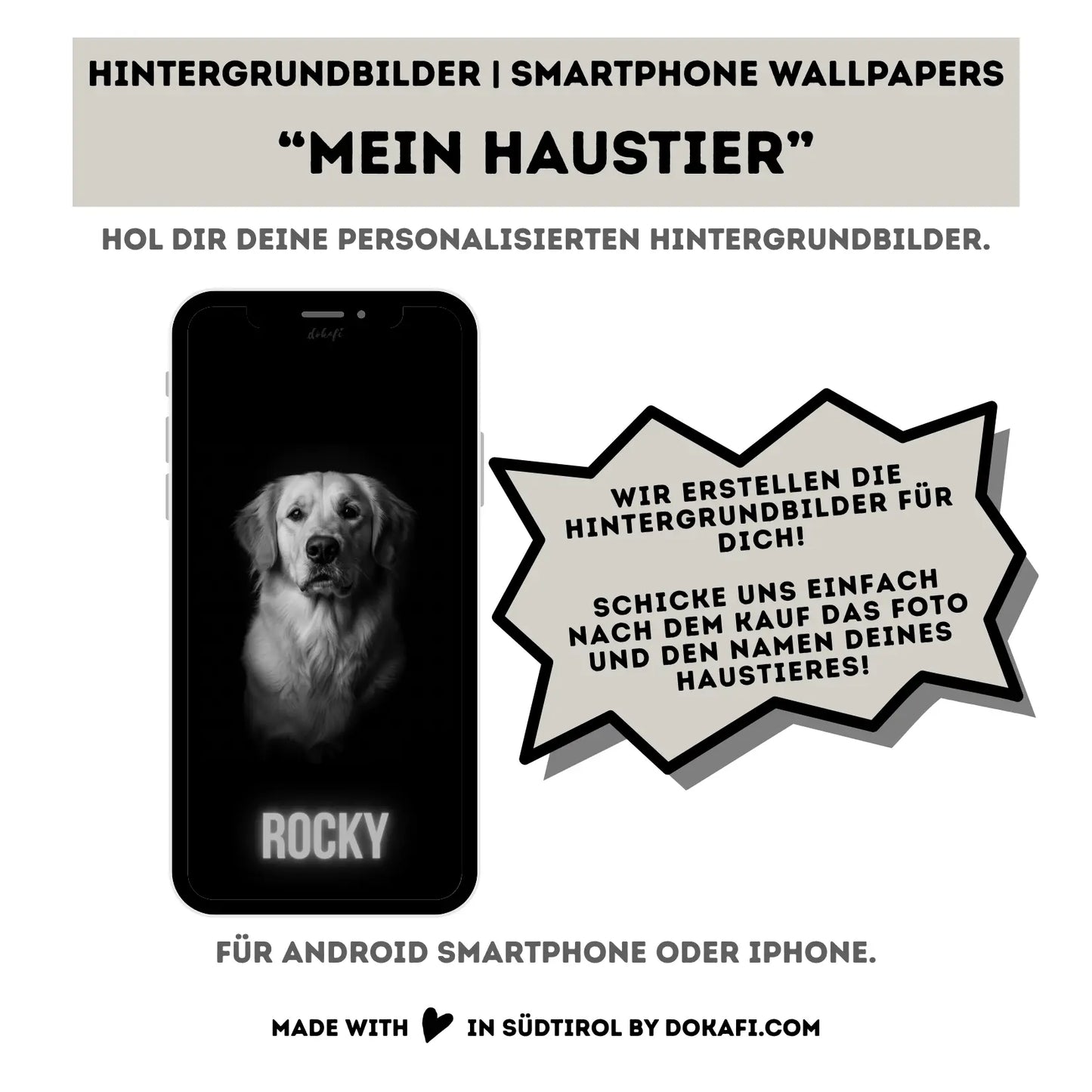 Hintergrundbilder "Mein Haustier" Smartphone Wallpapers | Mit dem Namen und Foto deines Haustieres personalisiert | Digitaler Download | Edles Design | 6 Bilder | für Android und iPhone