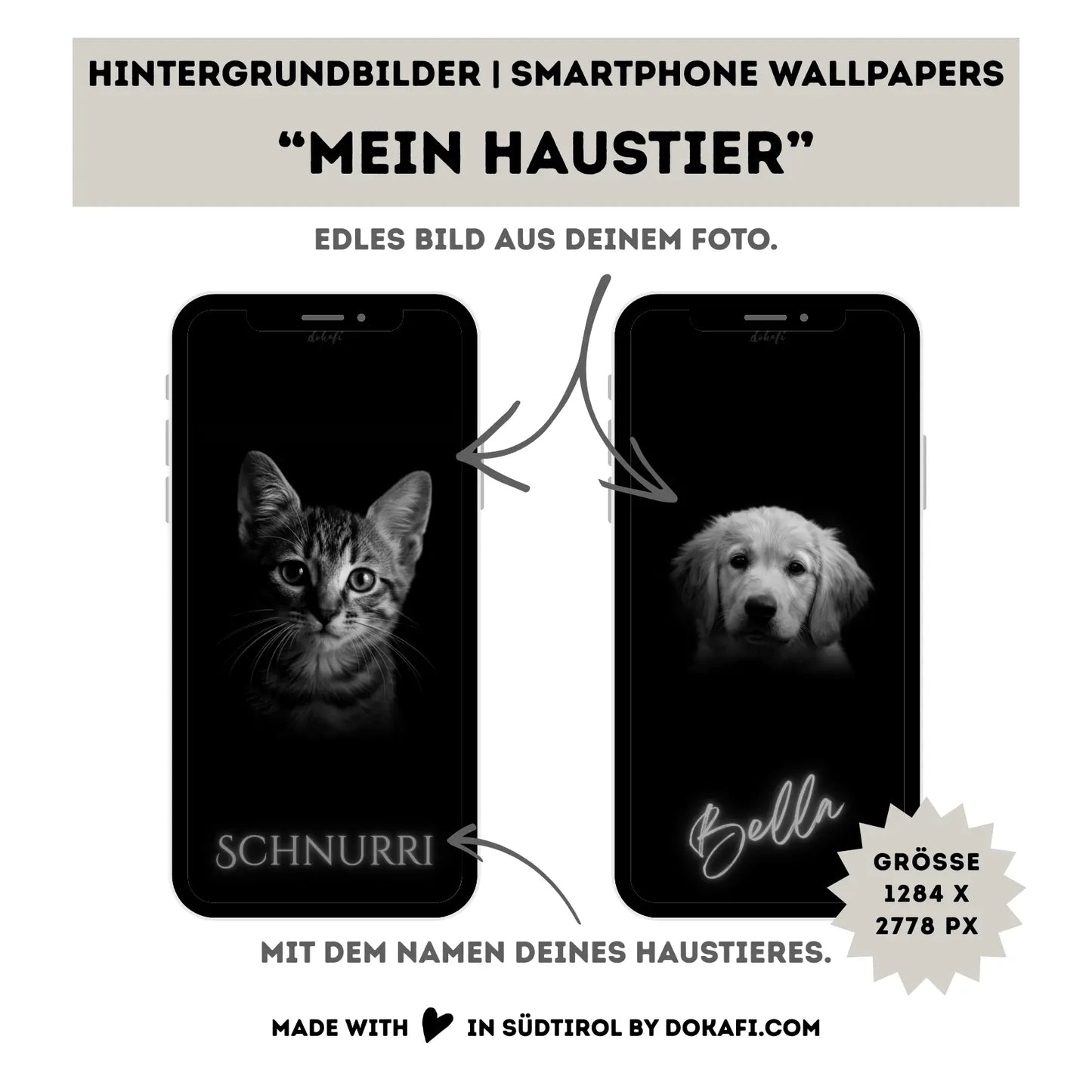 Hintergrundbilder "Mein Haustier" Smartphone Wallpapers | Mit dem Namen und Foto deines Haustieres personalisiert | Digitaler Download | Edles Design | 6 Bilder | für Android und iPhone